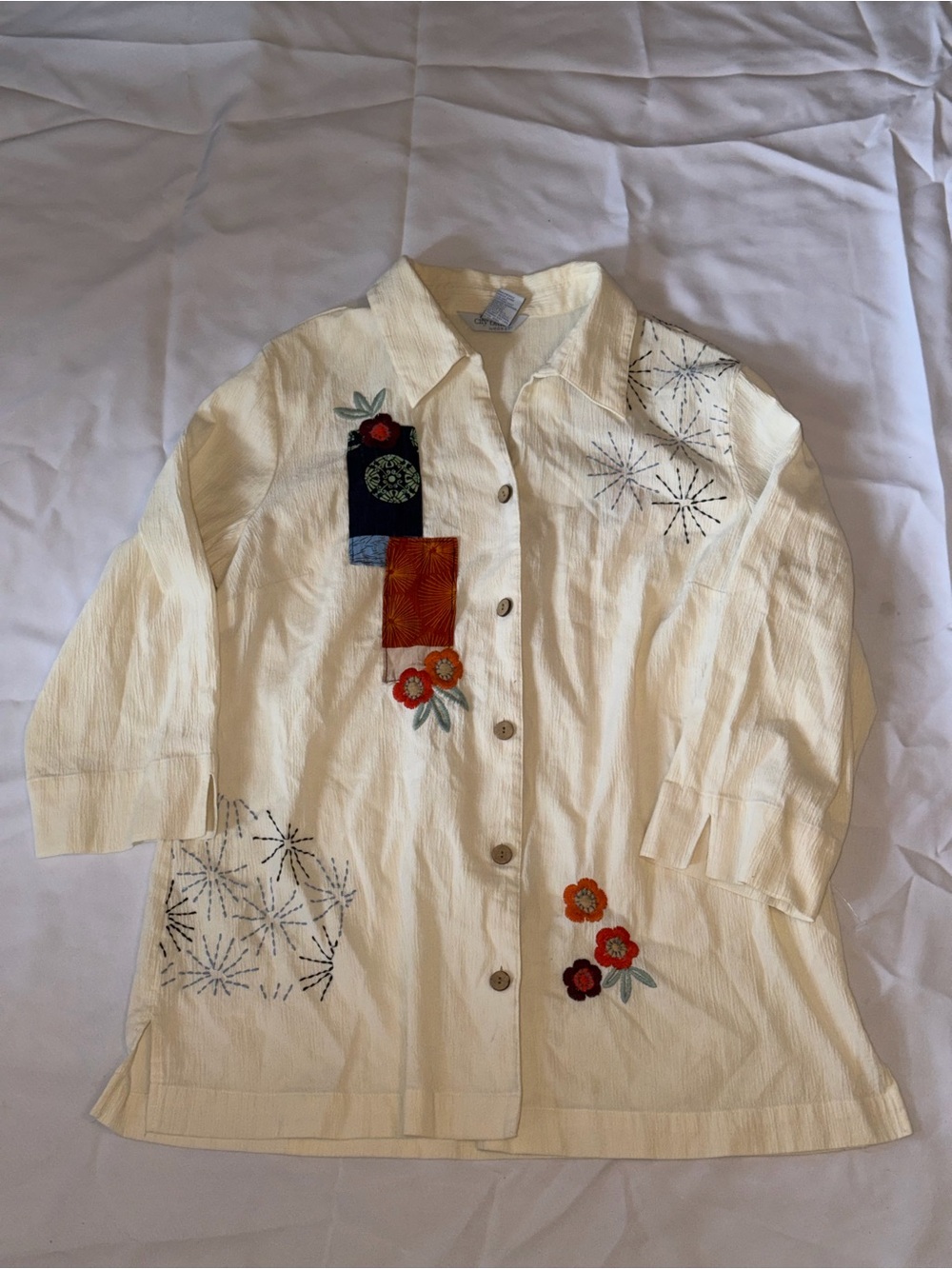 Vintage 90s Boho City Blues by Koret Embroidered Tunic shirt Jacket Size XL